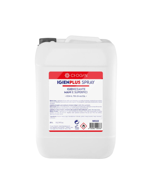 IGIENPLUS SPRAY HYDROALCOOLIQUE MAINS ET SURFACES - 25 L CHOGAN Par le système avancé 